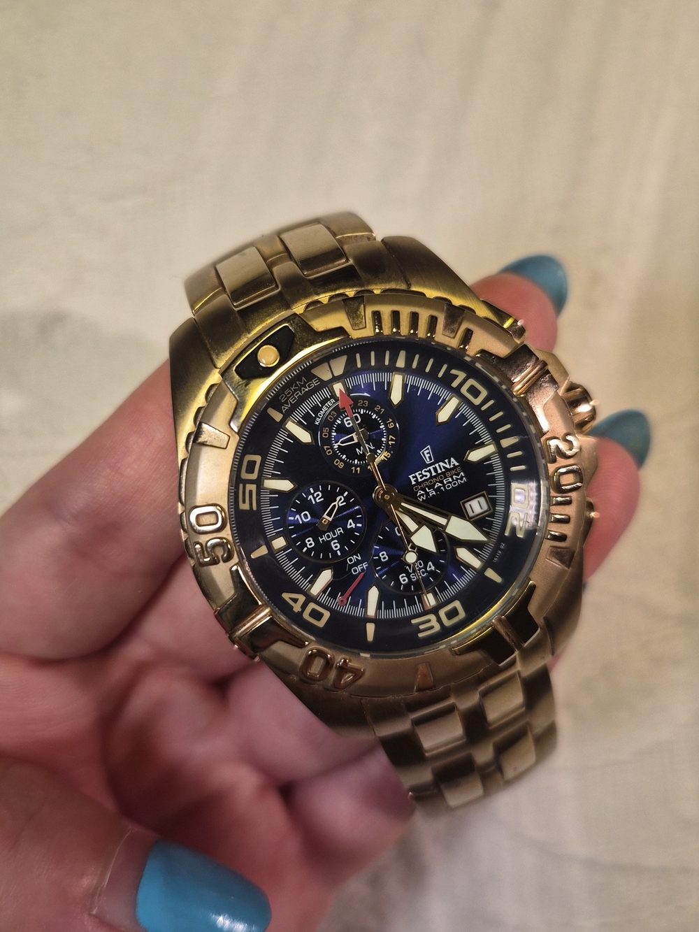 Mens Festina Watch Chronograph Gold Plated F 16119 Chrono Bike Blue Face ✨️💫 - Picture 6 of 13